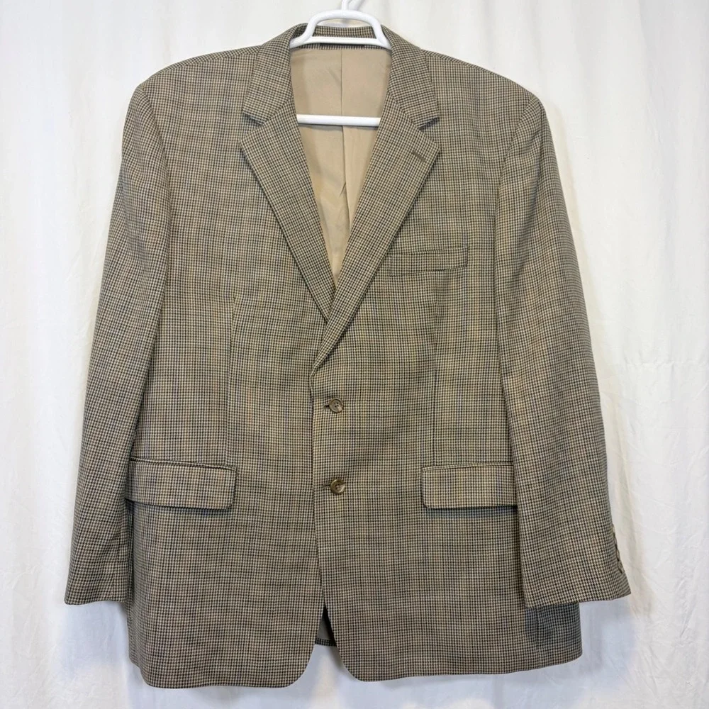 Lauren Ralph‎ Lauren Blazer Mens 48R Brown Excellent Wool Houndstooth Two Button